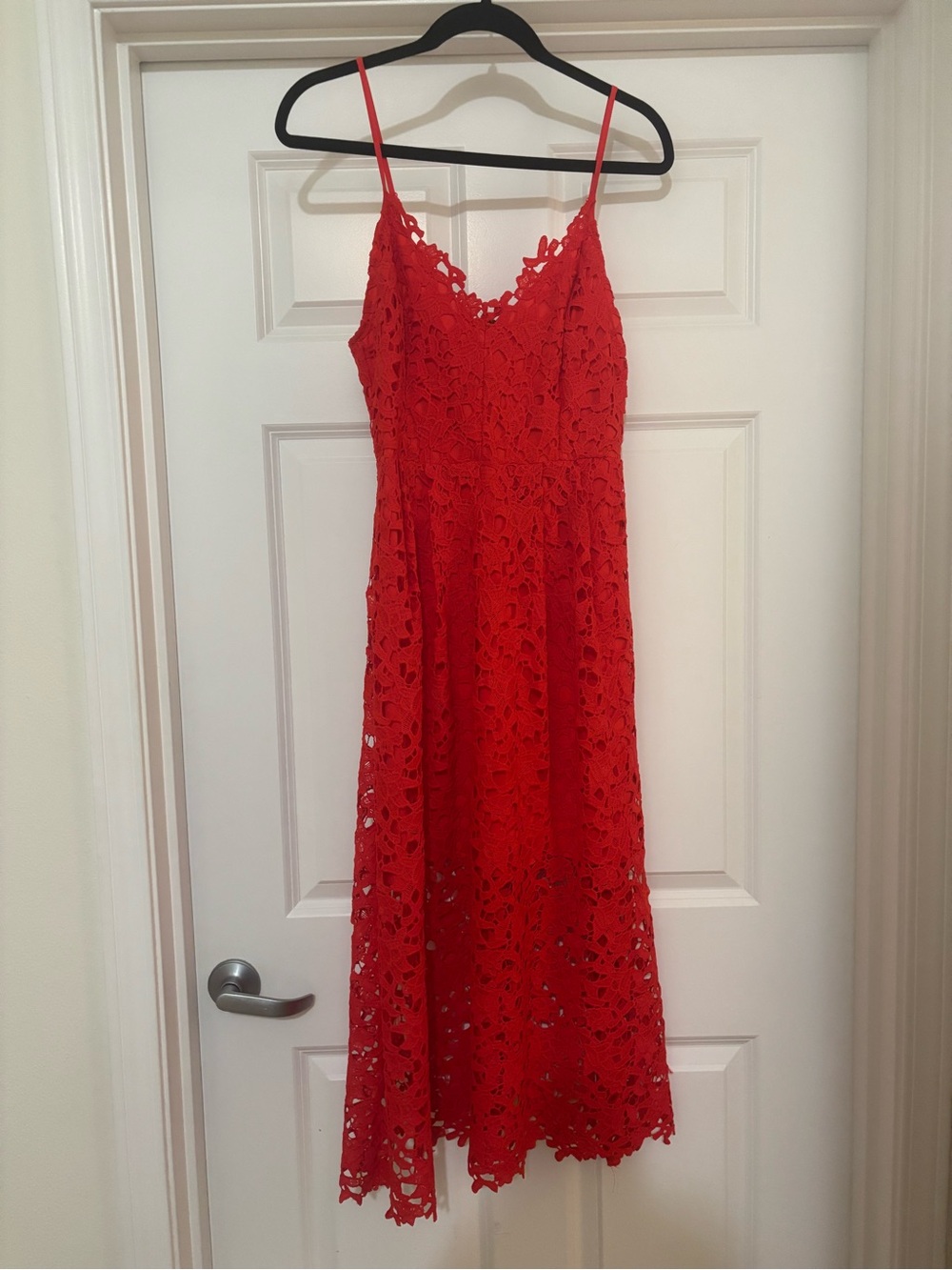 Astr Red Floral Lace Spaghetti-Strap Midi Dress